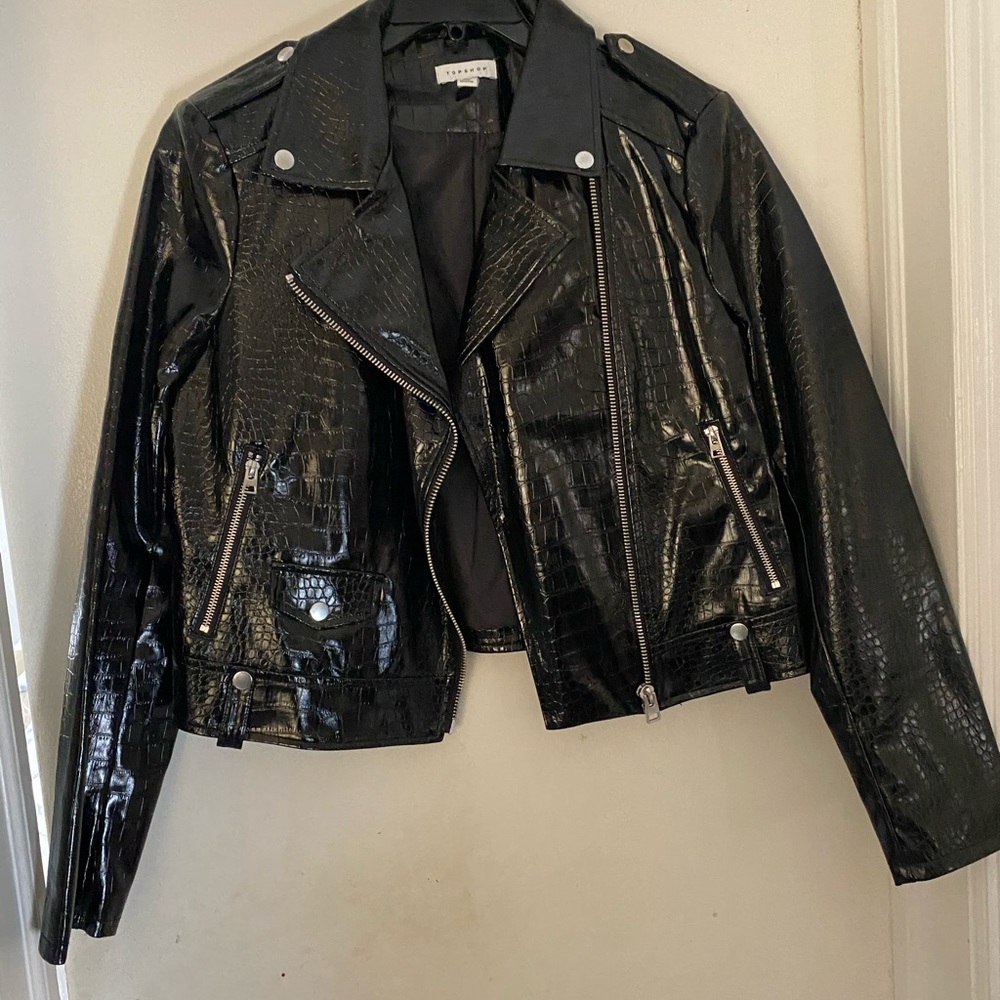 Black faux leather biker jacket